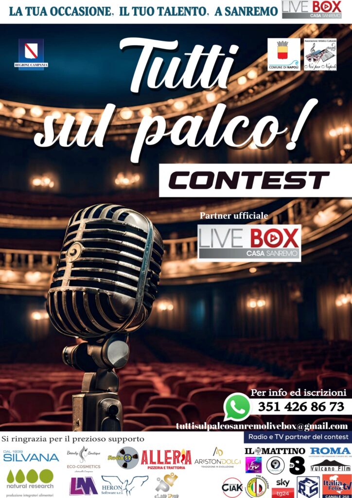 Ai nastri di partenza Il CONTEST intitolato "TUTTI SUL PALCO " PARTNER  UFFICIALE DI CASA SANREMO LIVE BOX EDIZIONE 2025,